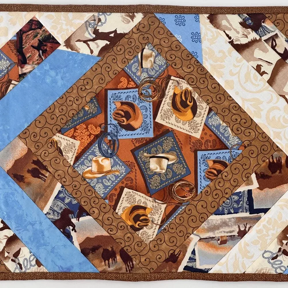 Rustic Cowboy Horse Ranch Diamond Table Runner